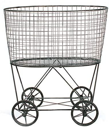 Amazon.com: Creative Co-op Vintage Metal Laundry Basket with Wheels 25" x 15" x 26 3/4" (W x D x ... | Amazon (US)