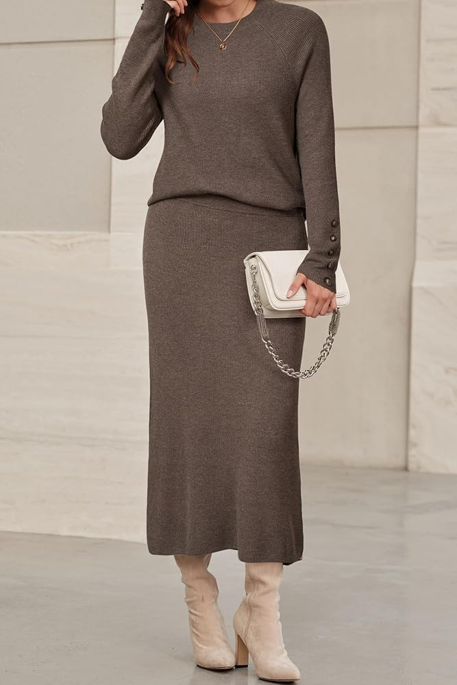 Arach&Cloz Women's Wool Blend Sweater 2 Piece Sets Winter Business Long Sleeve Top Midi Skirts Ou... | Amazon (US)