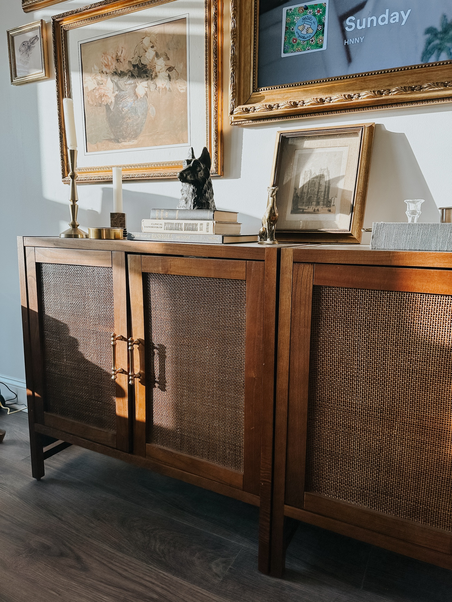 The infamous cabinets under the TV!! These are three separate cabinets from Target. SUCH a great hack to get a beautiful look for less. TV consoles can be wildly expensive 😅

#LTKhome