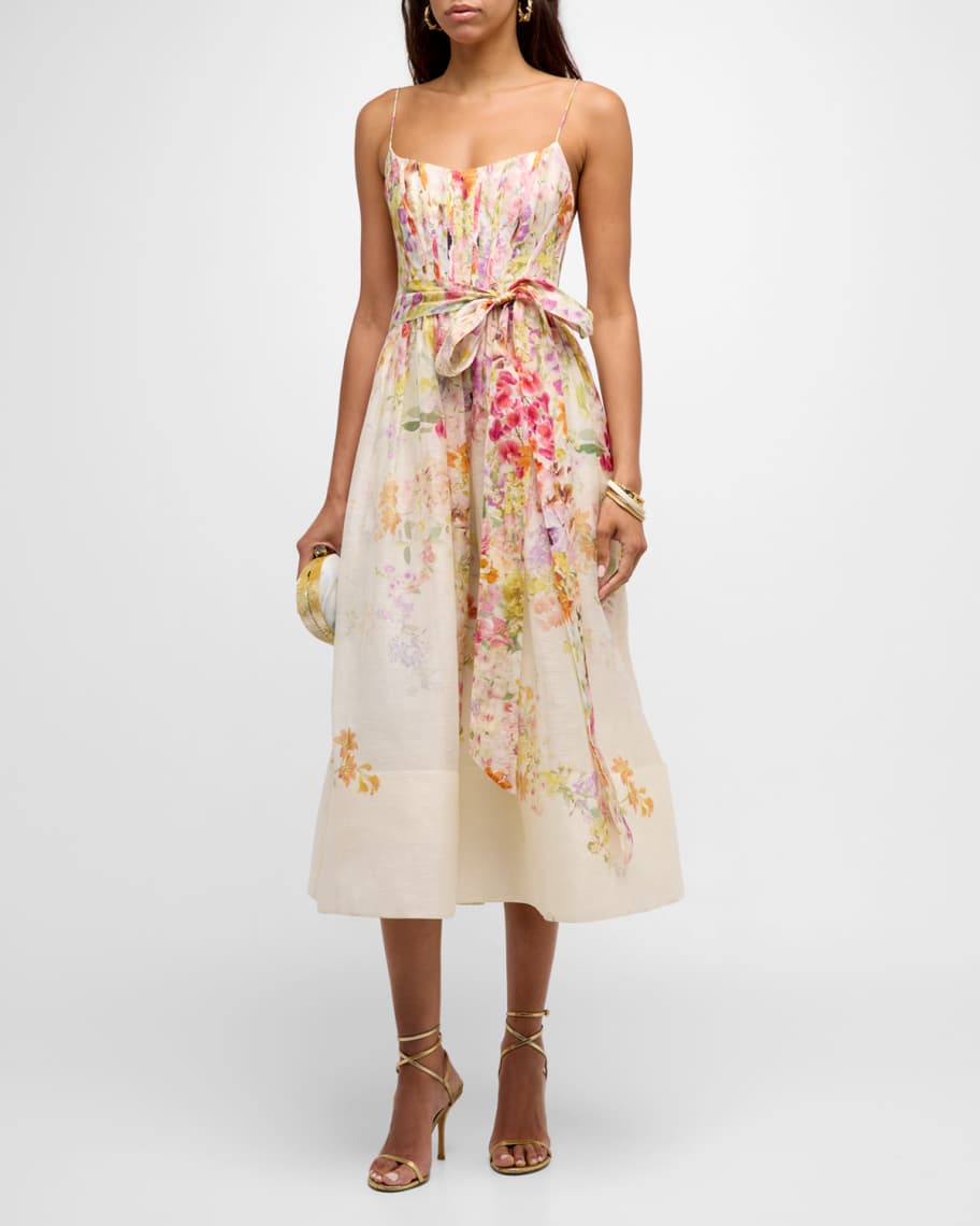 Natura Floral Corset Midi Dress | Neiman Marcus