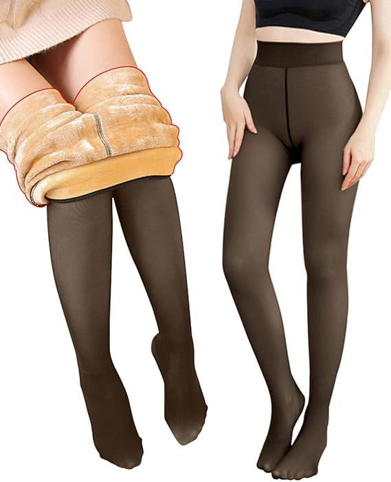 Women Fleece Lined Tights Fake Translucent Pantyhose High Waisted Warm Winter Sheer Thick Fleece ... | Amazon (US)