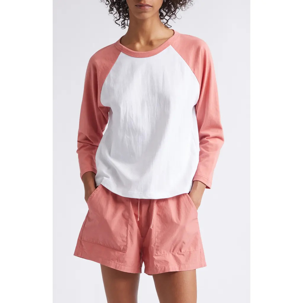 LESET Margo Baseball T-Shirt in White/carnation at Nordstrom, Size Small | Nordstrom