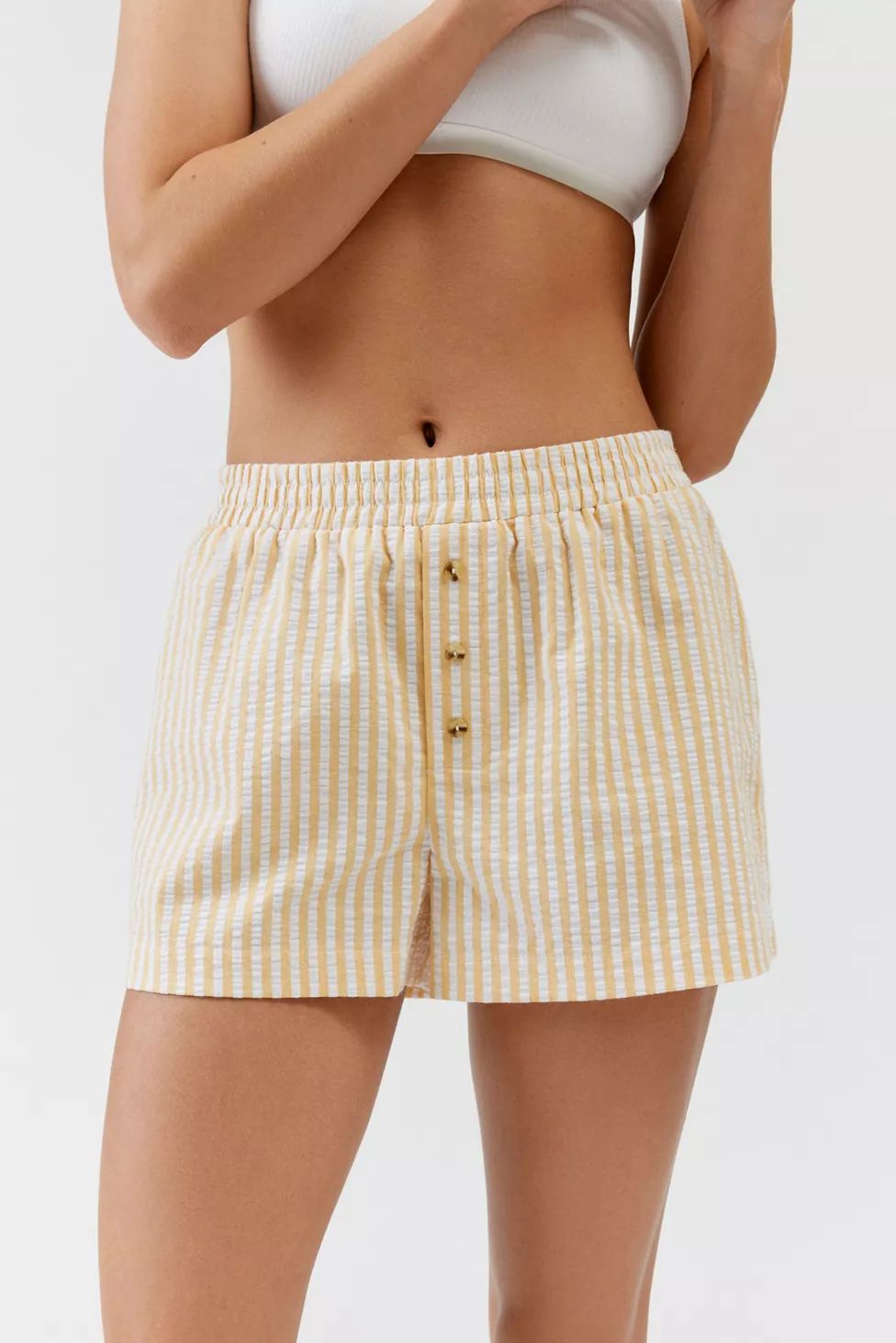 Urban Renewal Remnants Made In LA Seersucker Button Front Boxer Short | Urban Outfitters (US and RoW)