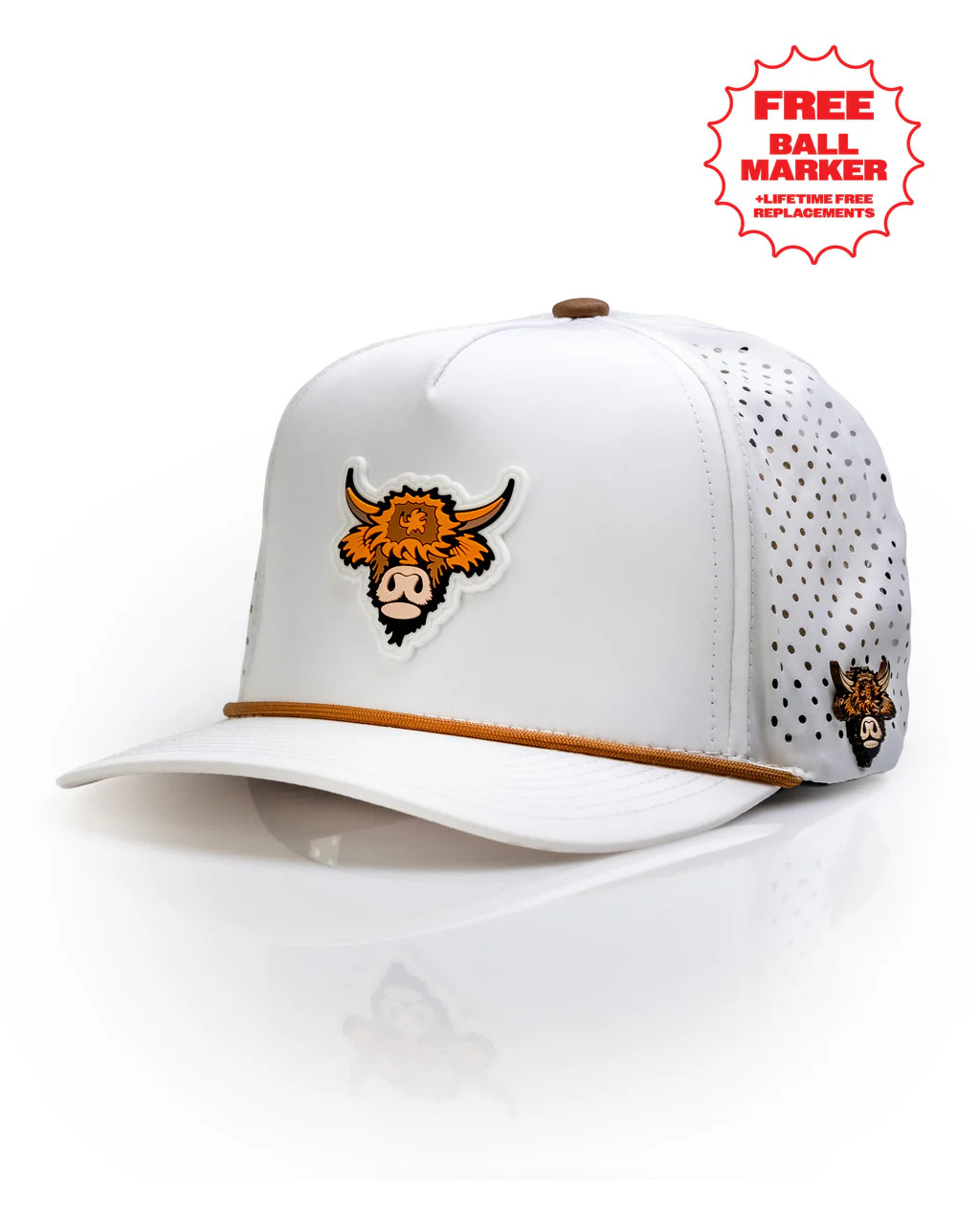 Highland Cow White - Perforated Rope Hat | Pins & Aces