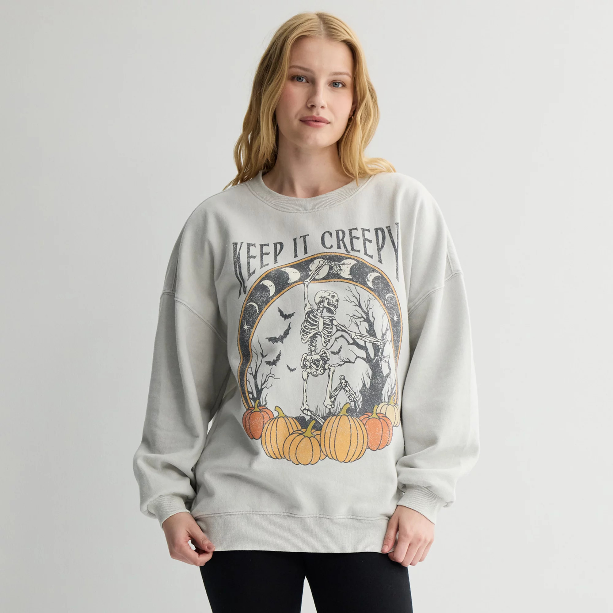 Juniors' Keep It Creepy Skeleton & Pumpkins Oversized Graphic Pullover | Kohl's