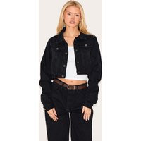 PrettyLittleThingWashed Black Cropped Denim Jacket | PrettyLittleThing US