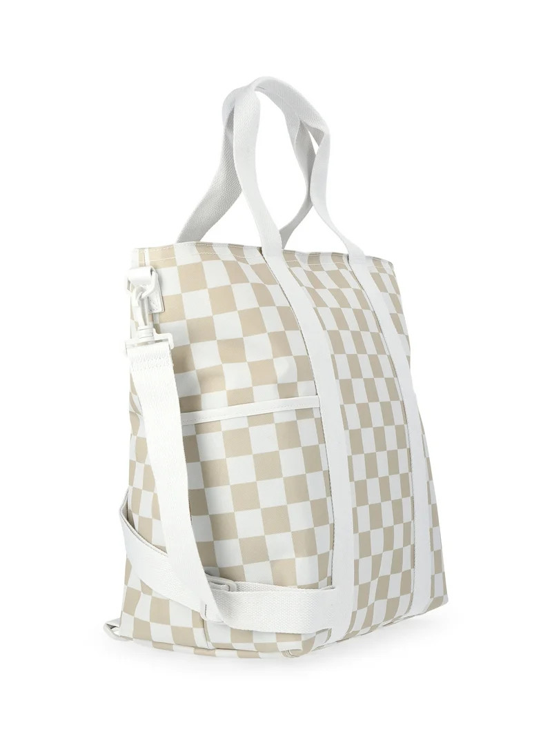 No Boundaries Women's Beach Insulated Tote Bag, Tan Checker | Walmart (US)