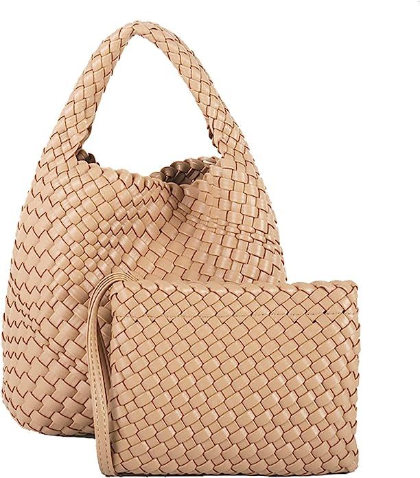 Handmade Woven Shoulder Bags for Women Cute Hobo Tote Handbag Mini Clutch Purse with Magnetic Buc... | Amazon (US)