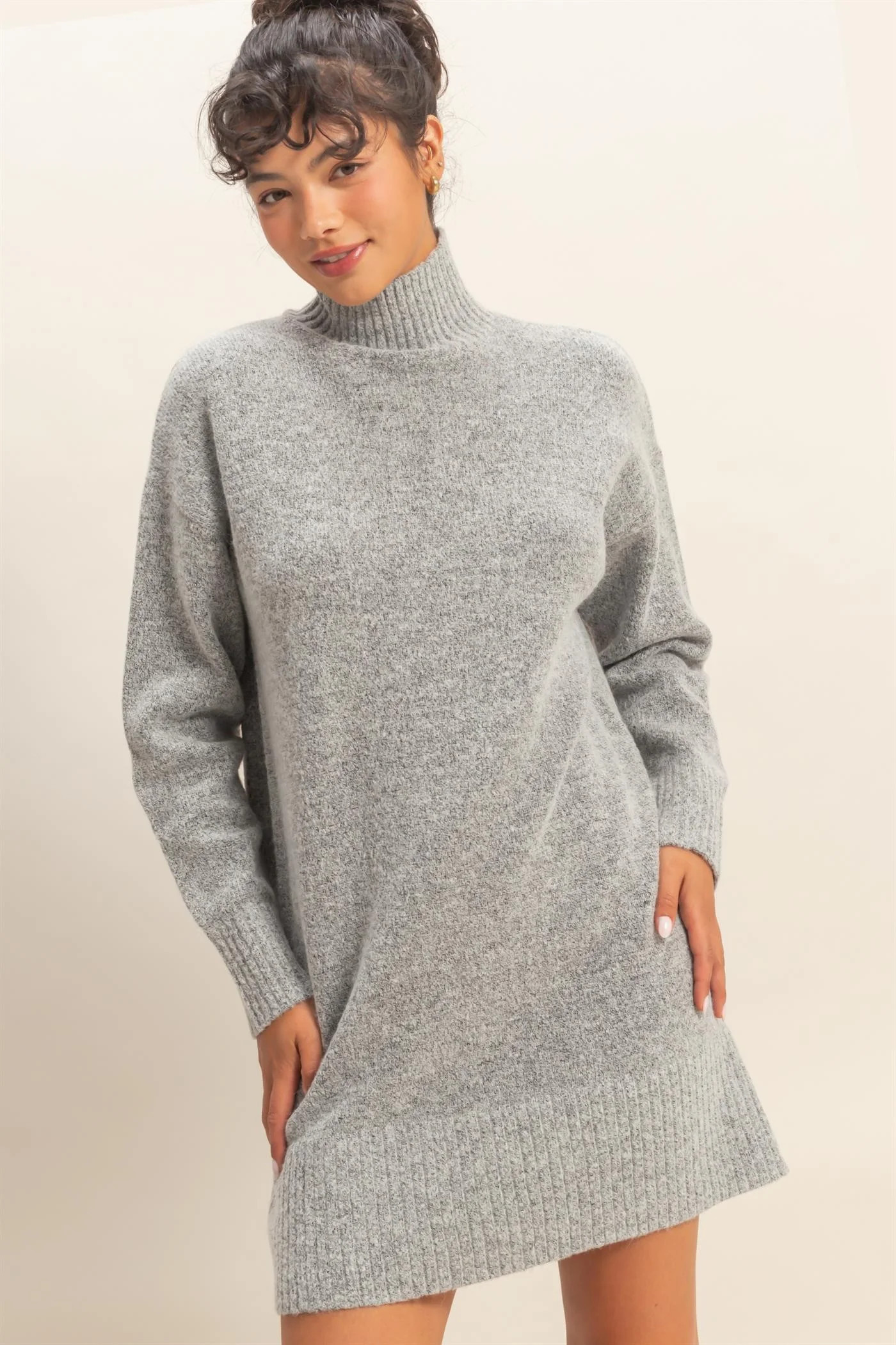 Heather Grey High Neck Sweater Mini Dress | PinkBlush Maternity