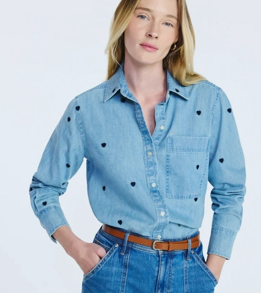 Denim shirt with hearts!! 

#LTKWorkwear #LTKootd #LTKFindsUnder50