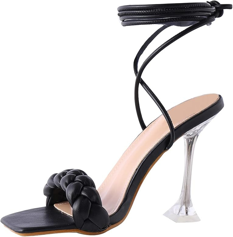 Shoe'N Tale Womens Fashion Open Toe Pearl Clear Stiletto Pump High Heeled Single Band Ankle Strap Dr | Amazon (US)