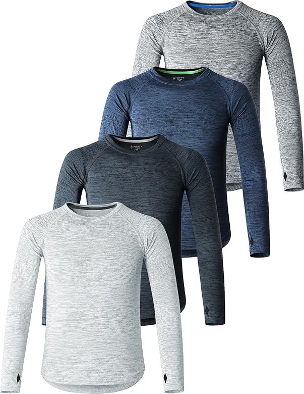 4 Pack: Youth Boys Long Sleeve Shirts Dry Fit Athletic Clothes for Teens, Kids Active Performance... | Amazon (US)