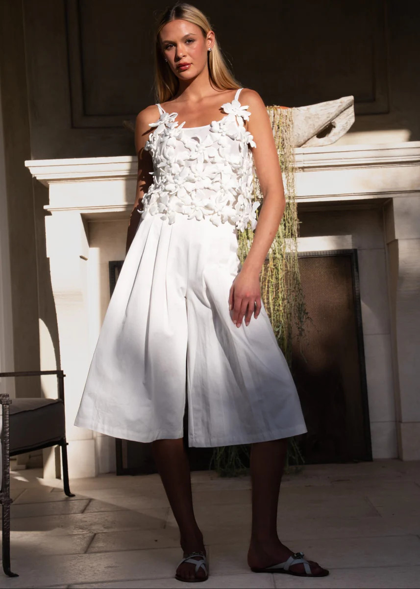 Willow White Culotte Pant with Front Pleats | Benaar La