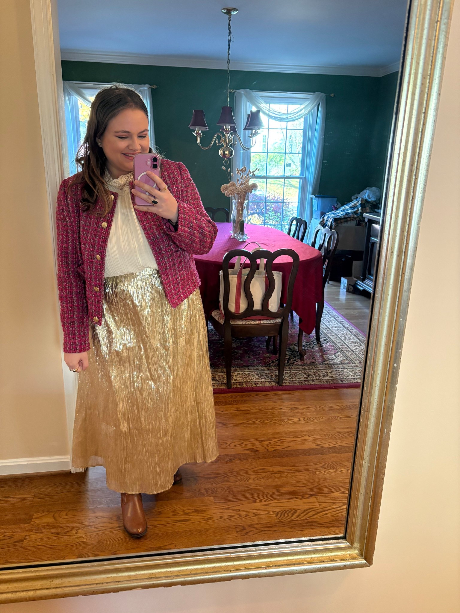 November 8, 2025 OOTD! 

Riding Boots • Knee High Boots • Equestrian • Equestrian Boots • Country Chic • Tweed Jacket • Tweed Lady Jacket • Lady Jacket • Holiday Skirt • Gold Skirt 

#LTKStyleTip #LTKHoliday #LTKootd