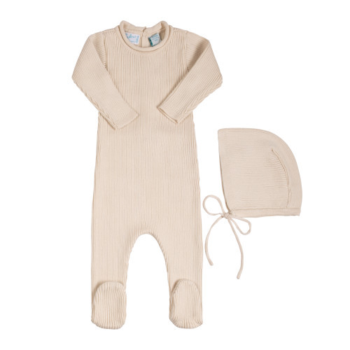 Rolled Collar Ribbed Knit Romper & Bonnet | Feltman Brothers
