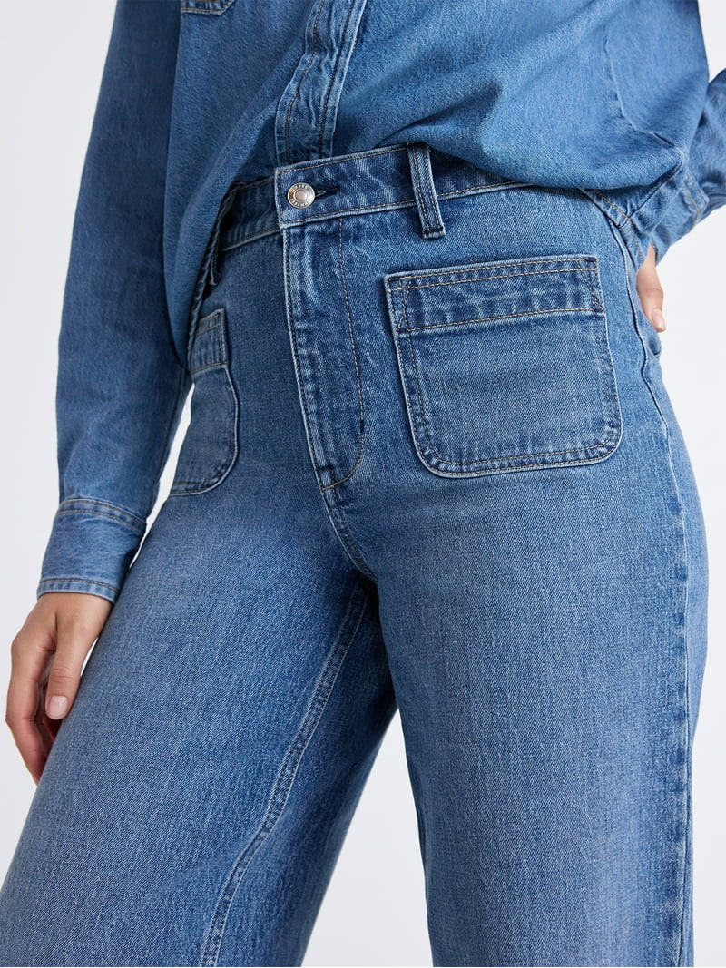 Free Assembly Women's and Women's Plus Wide Leg Jeans with Patch Pockets, 30", 32", and 34" Insea... | Walmart (US)