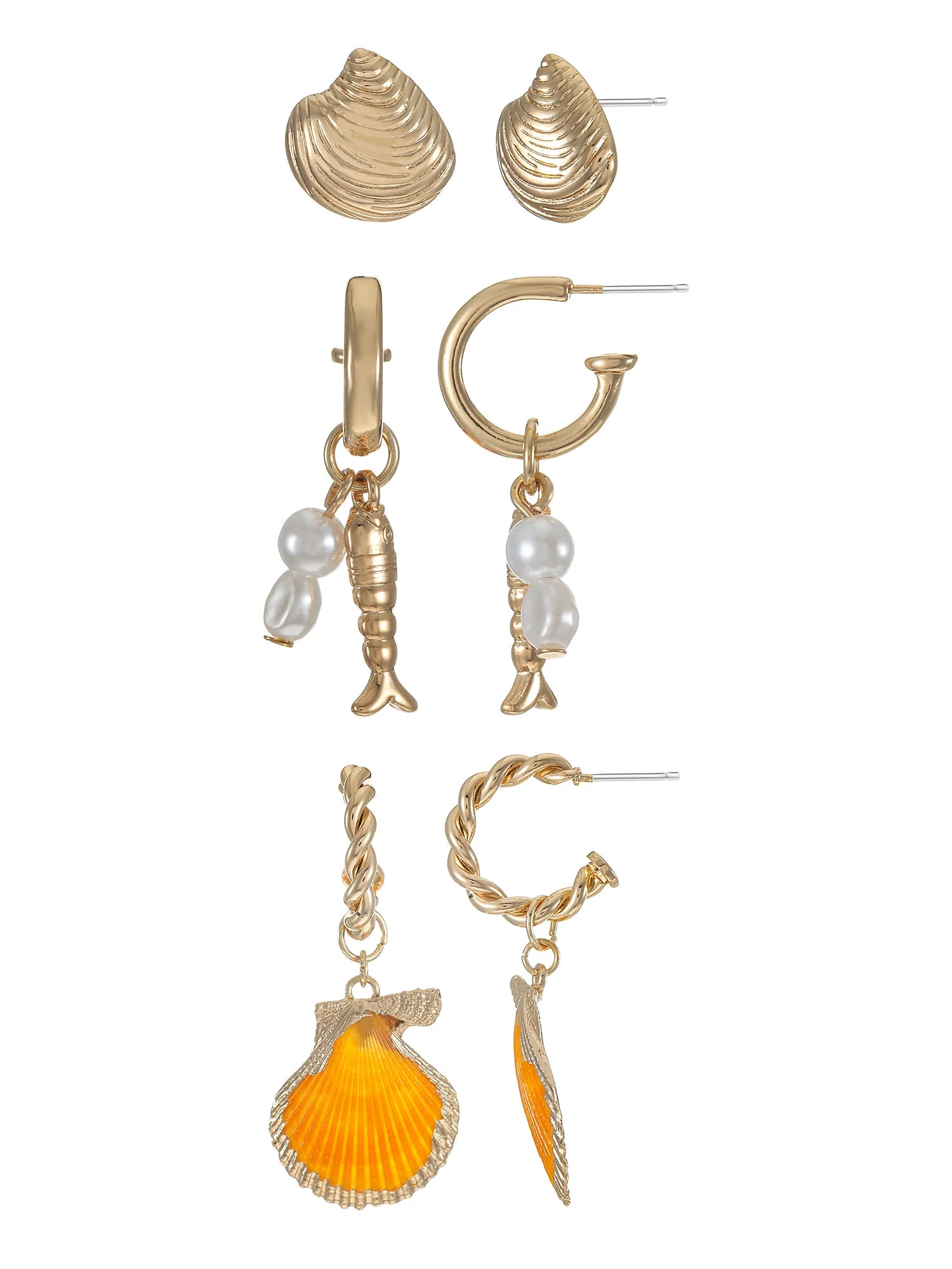 Time and Tru Seashell Earring Set, 3 Pars - Walmart.com | Walmart (US)