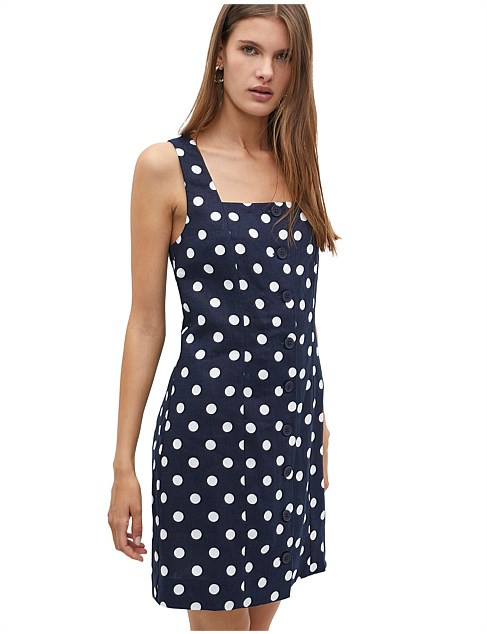 Seed Heritage Linen Spot Button Mini Dress | David Jones | David Jones (Australia & New Zealand)