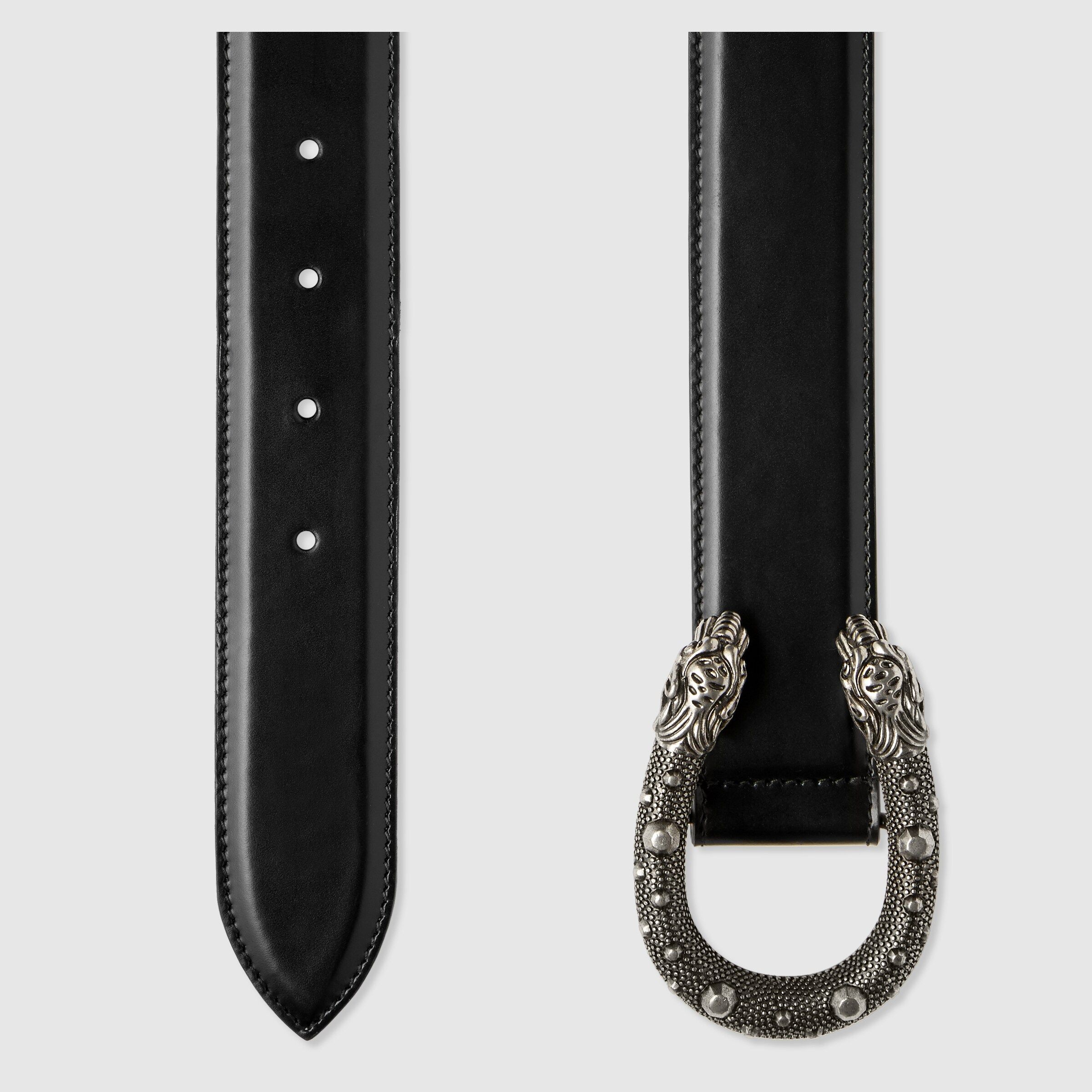 Leather belt with tiger head buckle | Gucci (US)