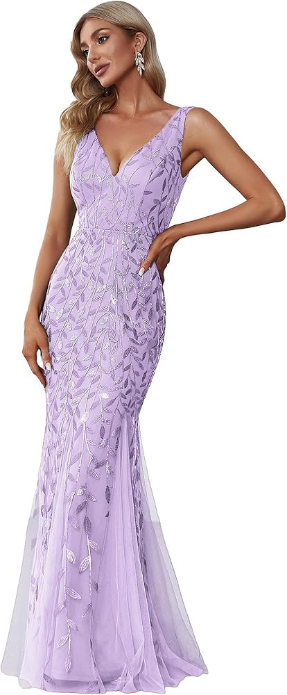 Ever-Pretty Women's Formal Dress Sequin Double V-Neck Sleeveless Mermaid Long Evening Dress 07886 | Amazon (US)