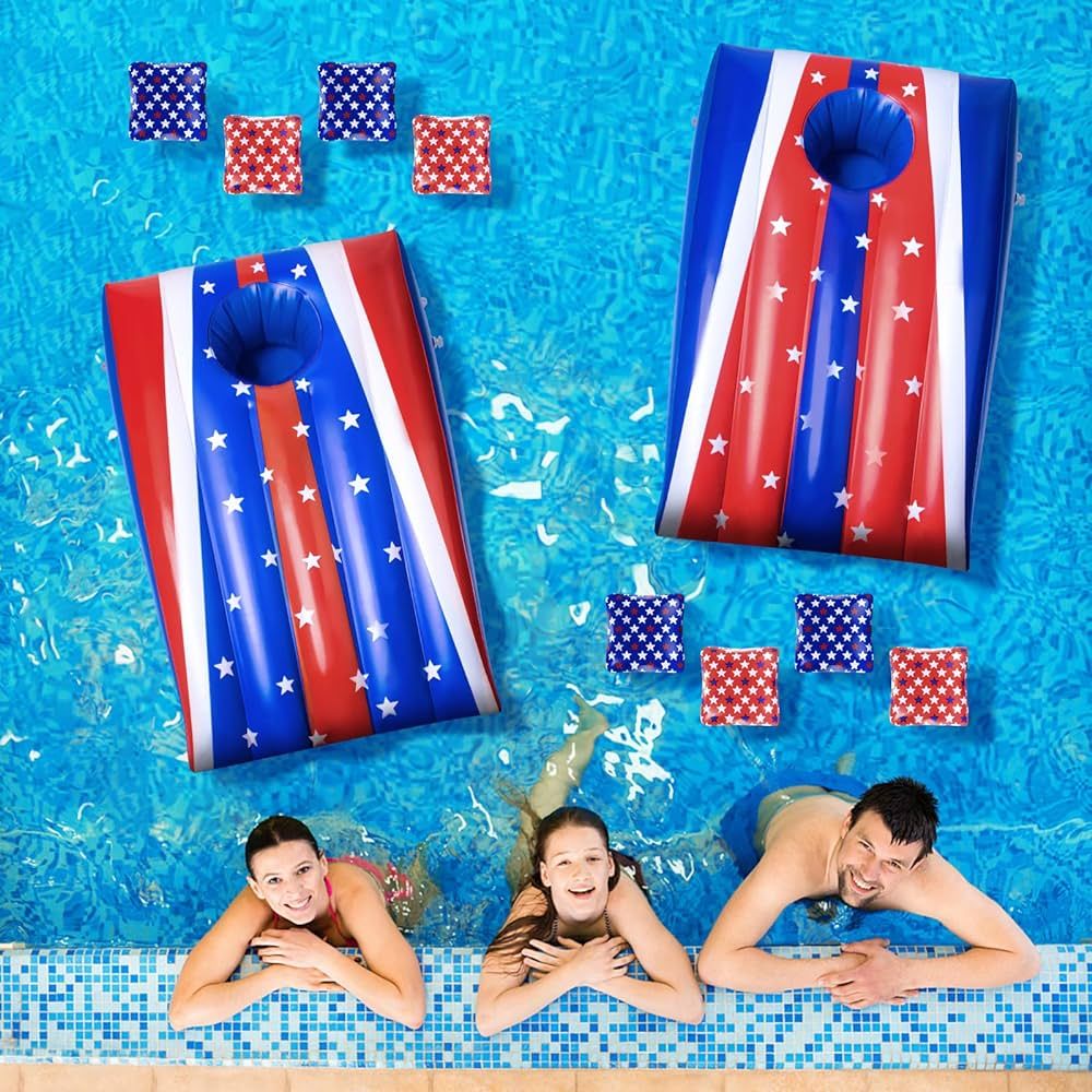 Pool Cornhole Game Floating with 8 Water Bean Bags Toss, Taschyas Inflatable Floating Cornhole Se... | Amazon (US)