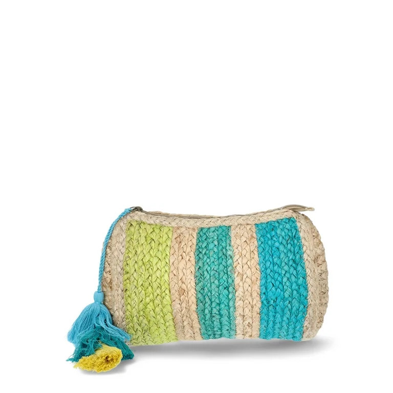 No Boundaries Jute Zipper Pouch, Blue, Women’s | Walmart (US)