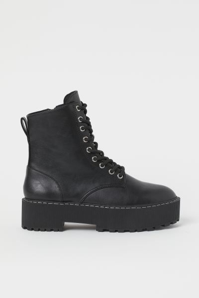Platform boots in faux leather with decorative welt seams. Lacing at front, zipper at one side, a... | H&M (US + CA)