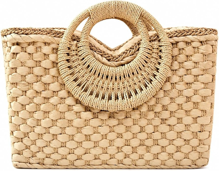 QZUnique Hand-woven Straw Bag Women Summer Beach Handbag Purse Retro Rattan Tote Clutch Travel Ba... | Amazon (US)