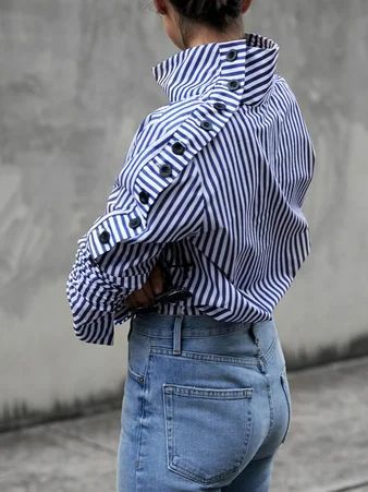 Turtleneck Stripes Long Sleeve Top | StyleWe (US)