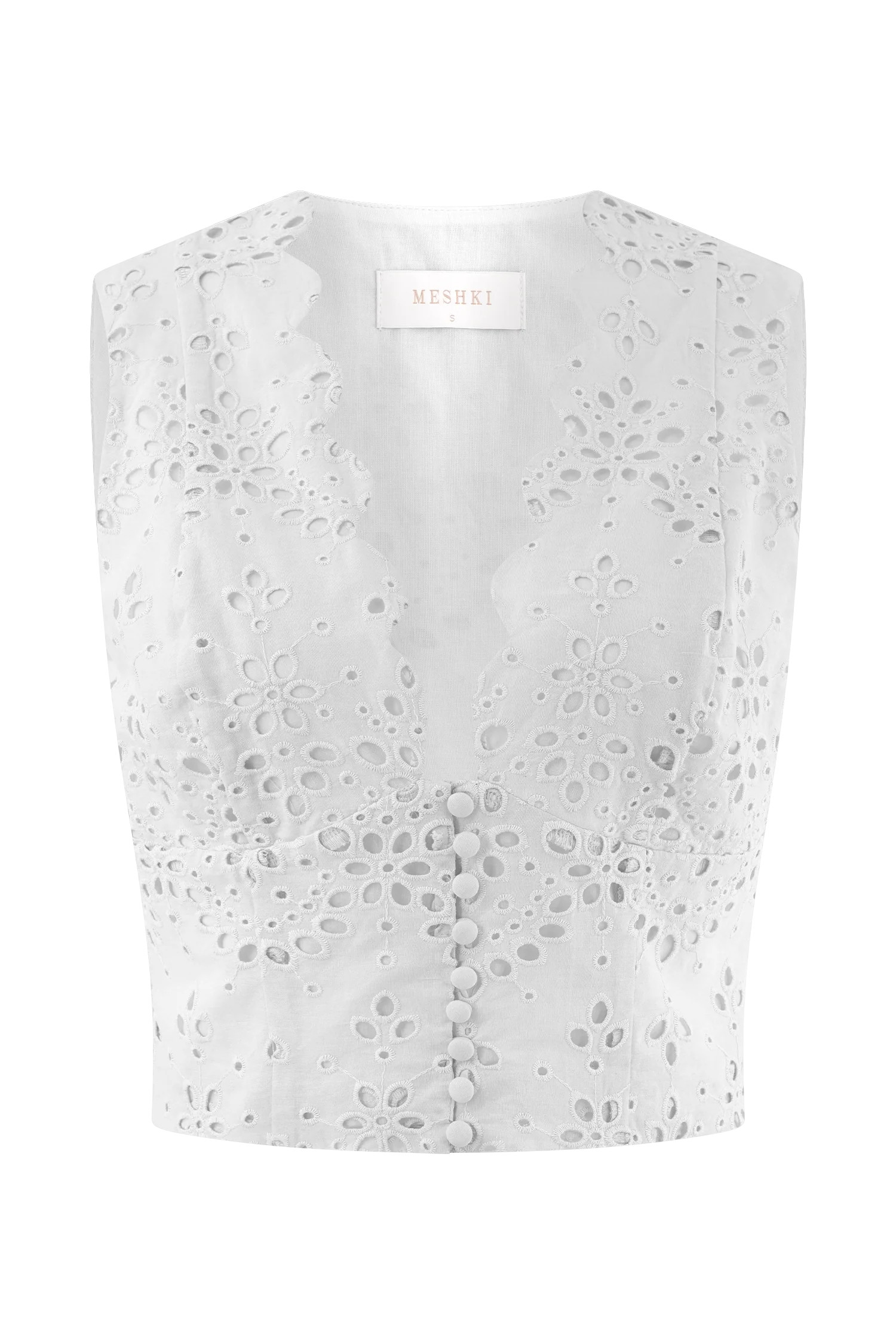 Arla Sleeveless Broderie Top - White | MESHKI US
