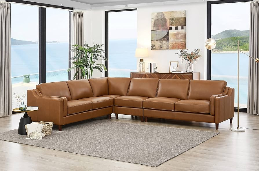 Hydeline Bella Top Grain Leather Sectional (L-Shape, Cognac) | Amazon (US)