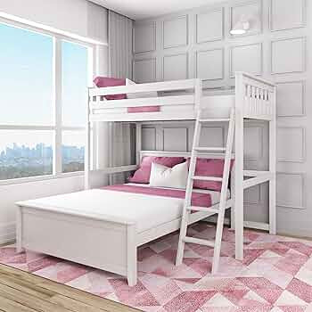 Max & Lily Bunk Bed, L Shape Twin-Over-Full Bed Frame for Kids, White | Amazon (US)