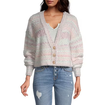 Arizona Juniors Womens V Neck Long Sleeve Striped Cardigan | JCPenney
