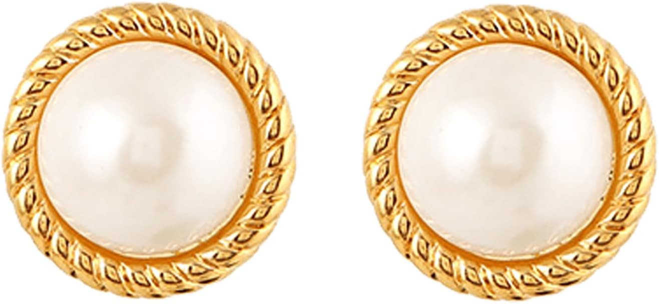 18K Gold Plated Pearl Earrings for Women, Cubic Zirconia Stone Simulated Set Diamond Earrings, Gi... | Amazon (US)