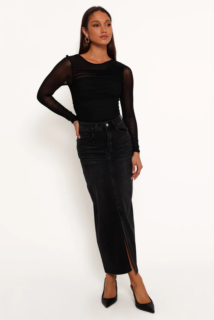 Dana Denim Midi Skirt - Black Wash | Petal & Pup (US)