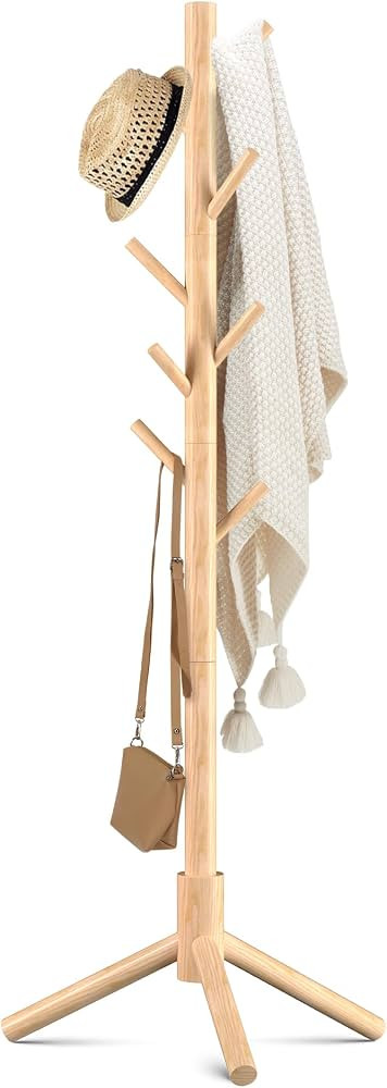 Haddockway 3 Adjustable Freestanding Wooden Coat Rack Stand 8 Hooks,Hallway | Amazon (US)