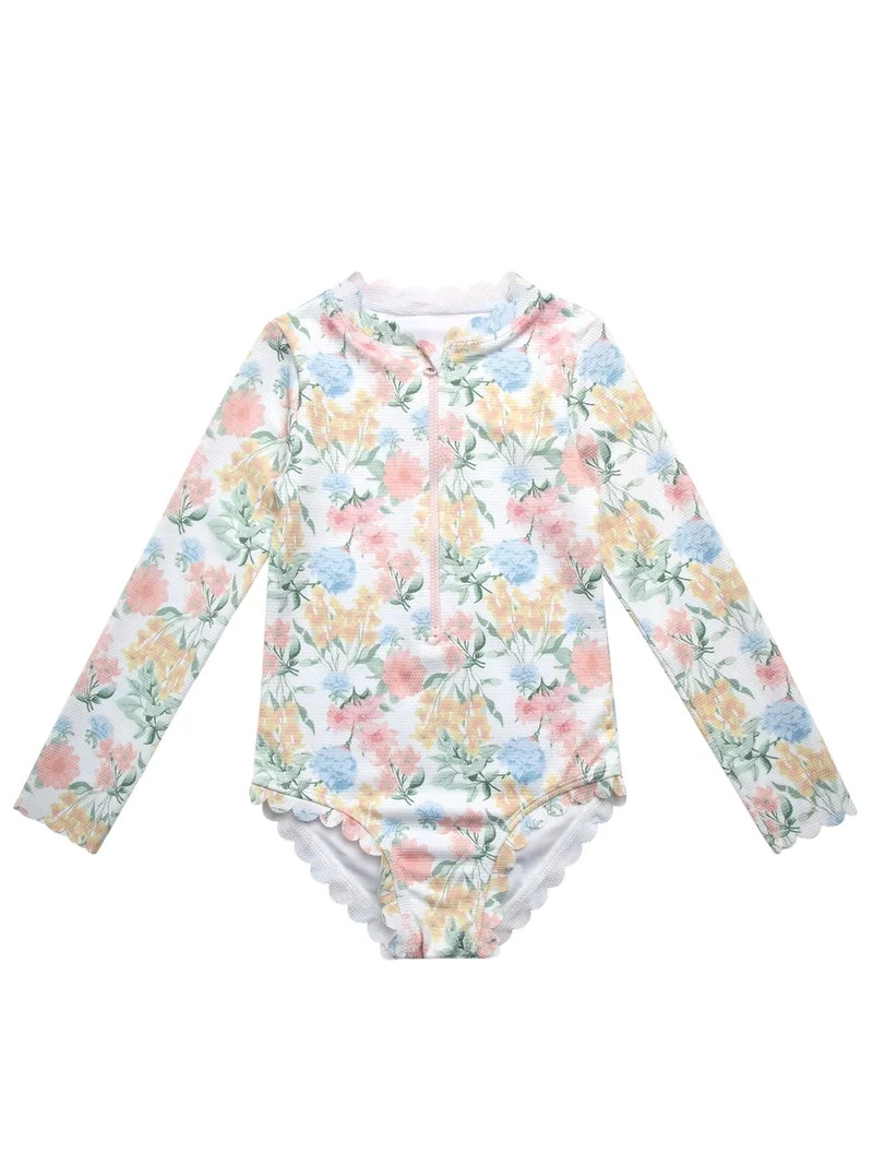 Jessica Simpson Baby and Toddler Girls' Long Sleeve Rashguard Swimsuit with Scallop edge, Size 12... | Walmart (US)