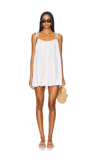 Linda Mini Dress in Beige & White Stripe White Striped Dress Vacation Mini Dress Vacation Dress Mini | Revolve Clothing (Global)