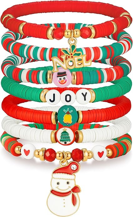 5 Pack Christmas Bracelets Women Clay Bead Bracelet Xmas Decorations Stackable Stretch Friendship... | Amazon (US)