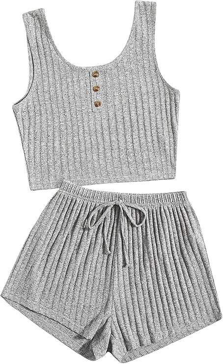 SOLY HUX Women's Button Front Ribbed Knit Tank Top and Shorts Pajama Set Sleepwear Lounge Sets | Amazon (US)