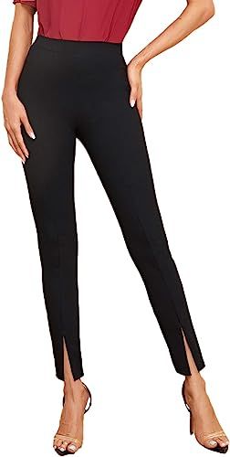 SweatyRocks Women's Elegant Elastic Waist Skinny High Waist Pants | Amazon (US)