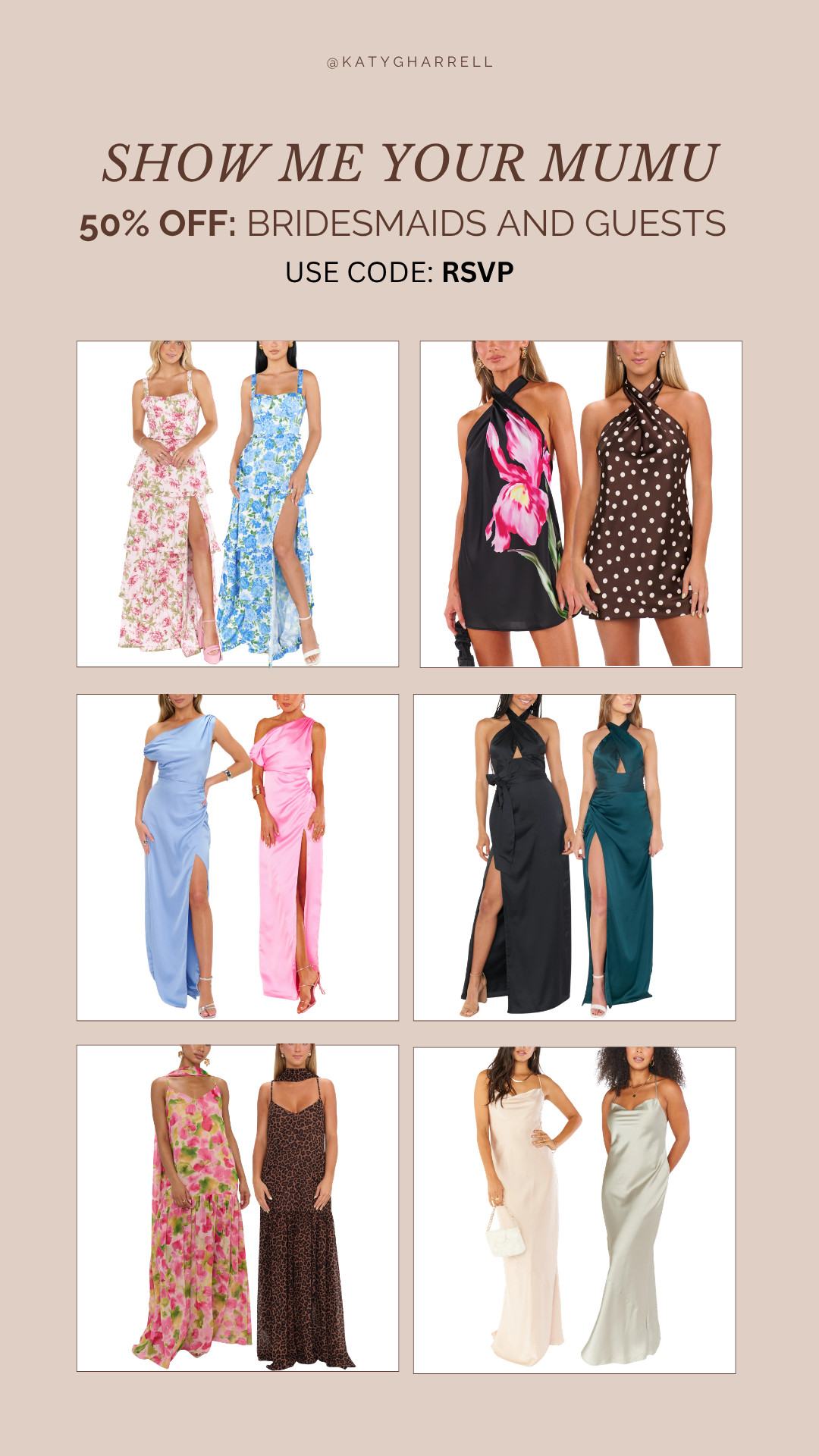 50% off Bridesmaids and Wedding Guest Dresses with code RSVP at Show Me Your Mumu 🤩 

 #LTKSeasonal #LTKSaleAlert #LTKWedding