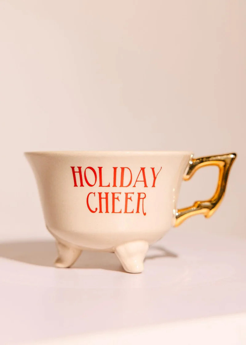Stoneware Footed Teacup - Holiday Cheer | Alice & Wonder