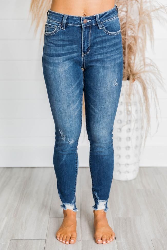 Jolie Distressed Hem Medium Wash Jeans | The Pink Lily Boutique