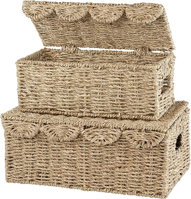 84ECO Set of 2 Scalloped Seagrass Baskets with Lid | Amazon (CA)