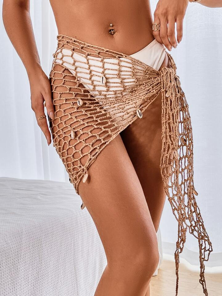 SHEIN Swim Summer Beach Fishnet Knot Cover Up Skirt | SHEIN