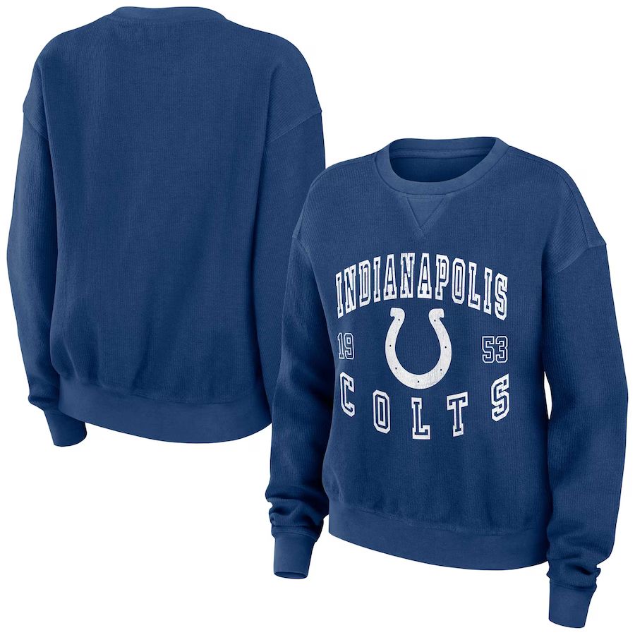 Indianapolis Colts WEAR by Erin Andrews Women's Vintage Corduroy Pullover Sweatshirt - Royal | Fanatics