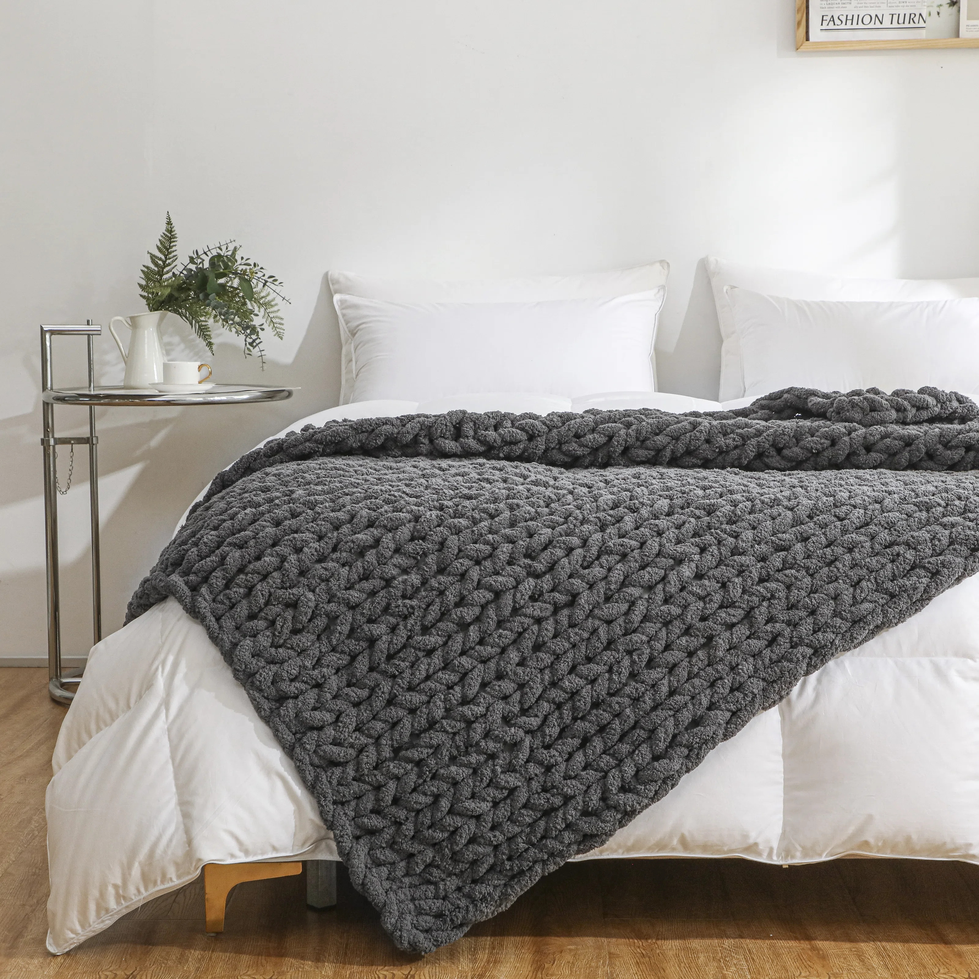 Chenille Chunky Knit Throw, Luxury Hand-Knitted Yarn Throw Blanket | Wayfair North America