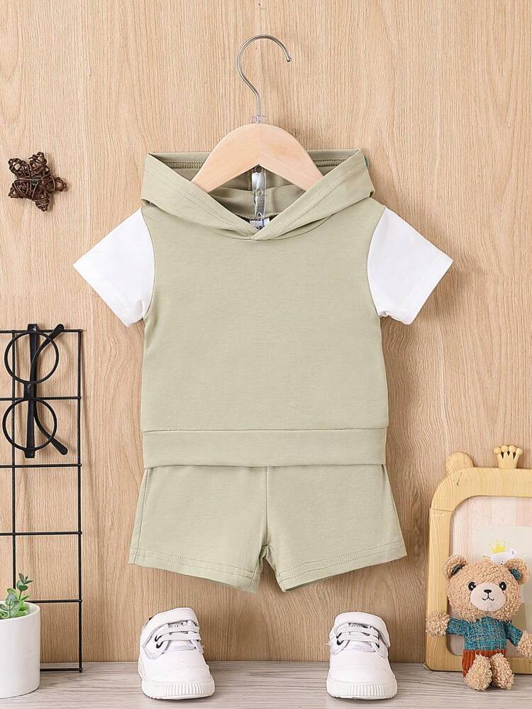 Baby Colourblock Hooded Tee & Shorts | SHEIN