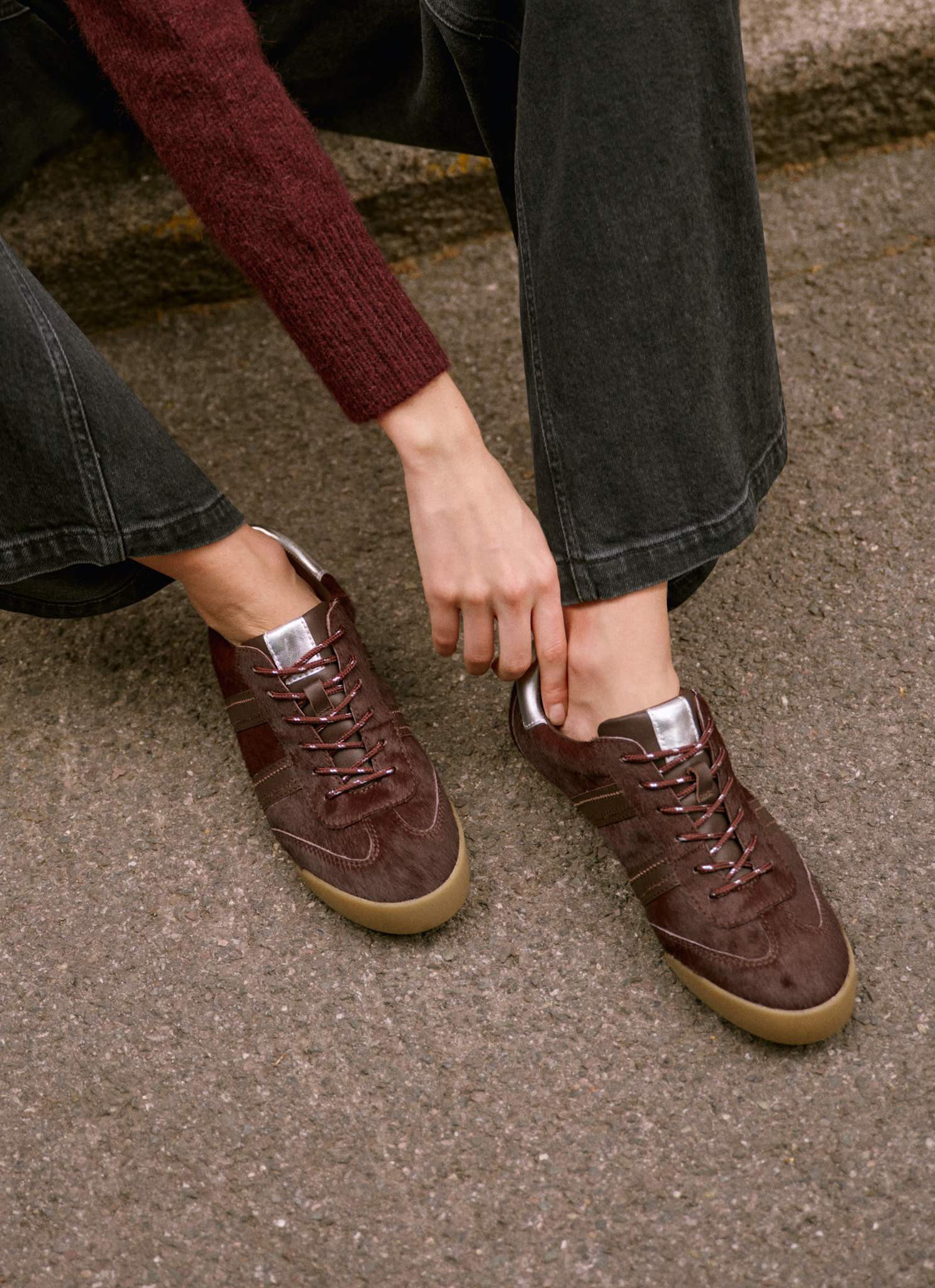 Nelle Burgundy Textured Trainers | Mint Velvet